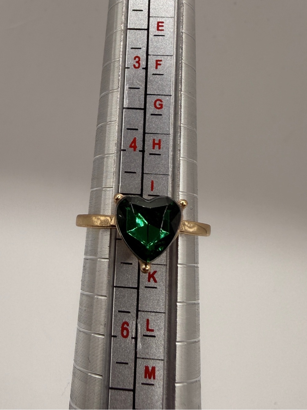 Dainty Minimalist Gold Tone Ring with Heart-Shaped Emerald Like Setting